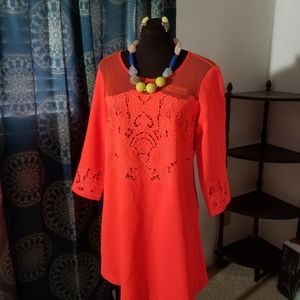 Sugarlips Neon Orange Beach Embroidered Mini Dress sz Small 4